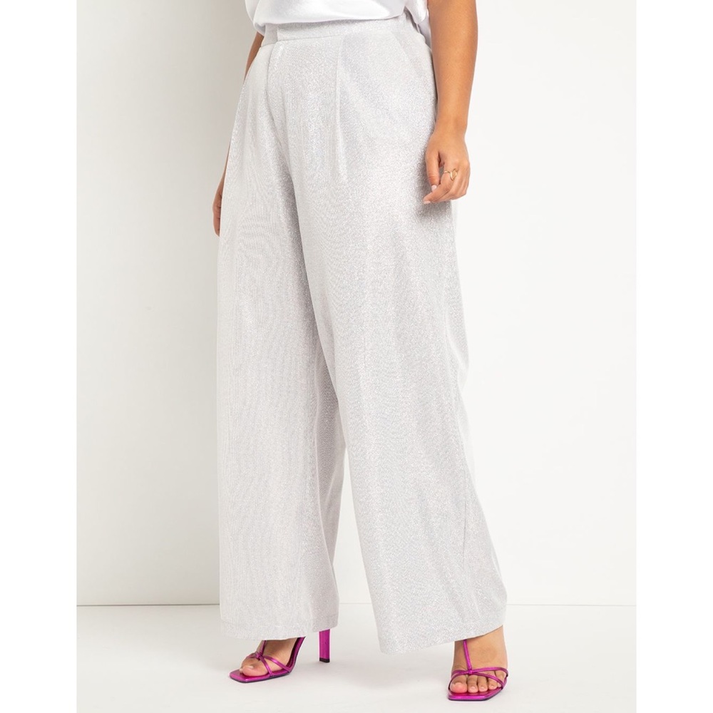 Eloquii Sparkle Wide Leg Trouser Pants Silver Glittery